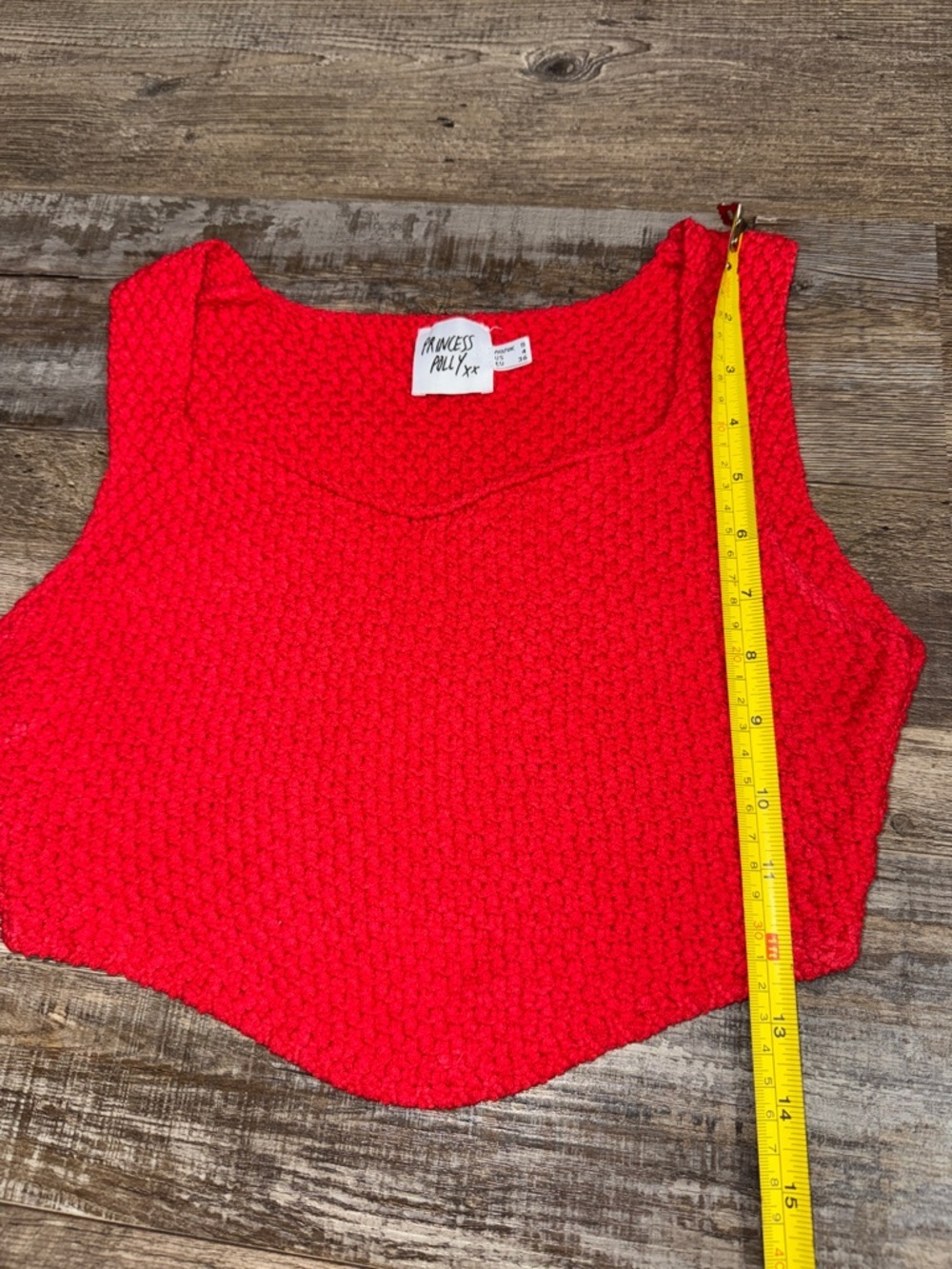 Princess Polly Dalton Top Red Textured Crop Pointed Hem Festival Y2K Size 4 S/M - Picture 5 of 7